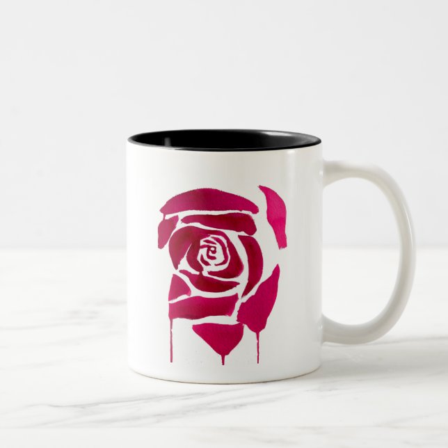 Caneca De Café Em Dois Tons Arte original abstrato rosa de aquarela gótica (Direita)