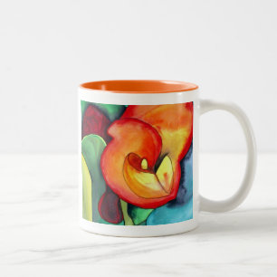 Caneca De Café Em Dois Tons Arte original da aguarela da flor alaranjada do