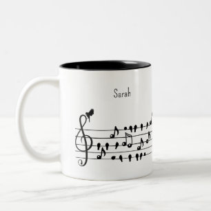 Caneca De Café Em Dois Tons Arte Personalizada de Símbolo de Treble de Pássaro