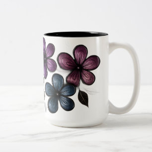 Caneca De Café Em Dois Tons Arte Plástica de Doodle Metálica - Flor Emboscada 