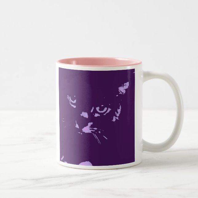 Caneca De Café Em Dois Tons Arte Pop de Gato Azul Russo (Direita)