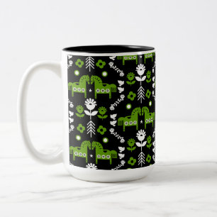 Caneca De Café Em Dois Tons Arte popular sobre cavalos escandinavos