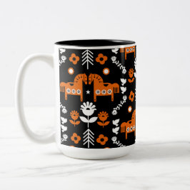 Caneca De Café Em Dois Tons Arte popular sobre cavalos escandinavos