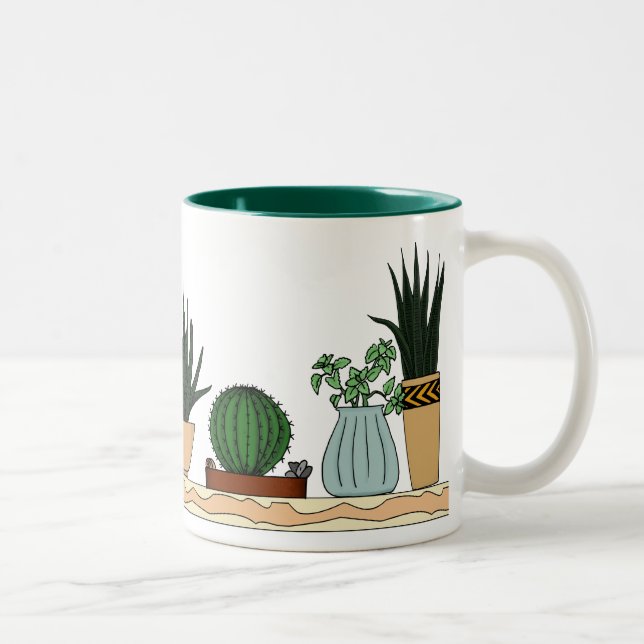Caneca De Café Em Dois Tons Arte Potted Home do Doodle das plantas (Direita)