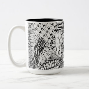 Caneca De Café Em Dois Tons Arte preta & branca desenhado mão ZIA do teste