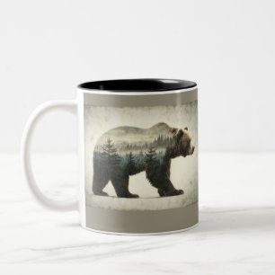 Caneca De Café Em Dois Tons Arte Selvagem de Ursos Grizzly