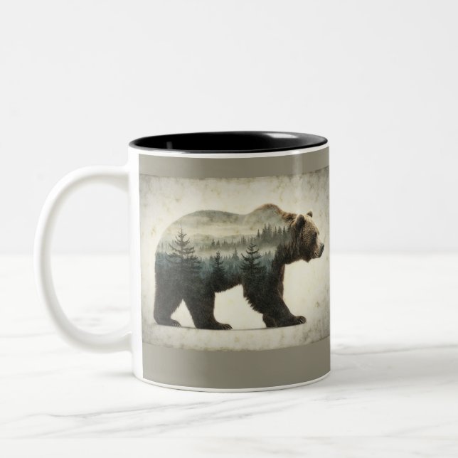Caneca De Café Em Dois Tons Arte Selvagem de Ursos Grizzly (Esquerda)