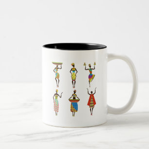 Caneca De Café Em Dois Tons Artes tribais africanas senhoras coloridas da moda