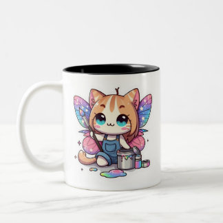 Caneca De Café Em Dois Tons Artista de gato-de-fada-gato-bonito
