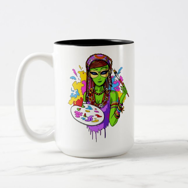 Caneca De Café Em Dois Tons Artista de pintura Hippie da Alienígena Espacial (Esquerda)