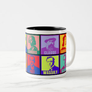 Caneca De Café Em Dois Tons Artistas Famosos no Estilo Colorido de Arte Pop
