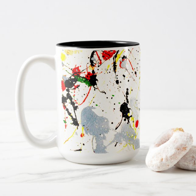 Caneca De Café Em Dois Tons Artistas Pintam Splatter (Com Donut)