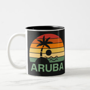 Caneca De Café Em Dois Tons Aruba Vintage Palm Trees Summer Beach