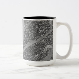 Caneca De Café Em Dois Tons Árvore ao Crepúsculo com pássaros nidificando 1a