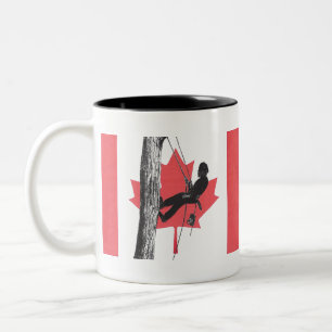 Caneca De Café Em Dois Tons Árvore arbócia canadense cirurgiã Chainsaw