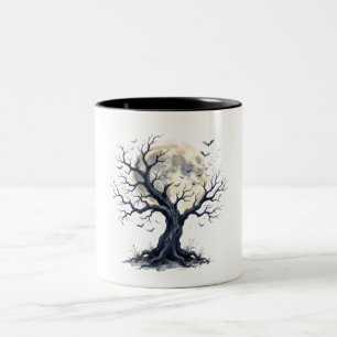 Caneca De Café Em Dois Tons Árvore Assombrada sob a Lua Cheia
