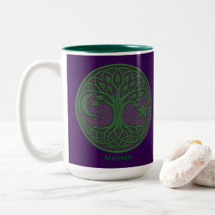 Caneca De Café Em Dois Tons Árvore Celta da Vida Nome Personalizado