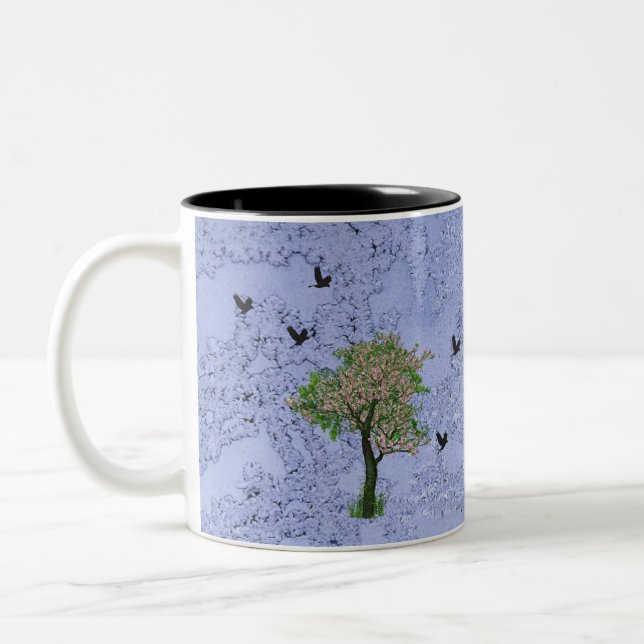 Caneca De Café Em Dois Tons Árvore com Aves (Esquerda)