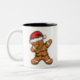 Caneca De Café Em Dois Tons Árvore de Biscoito de Gengibre com Luz de Natal Da