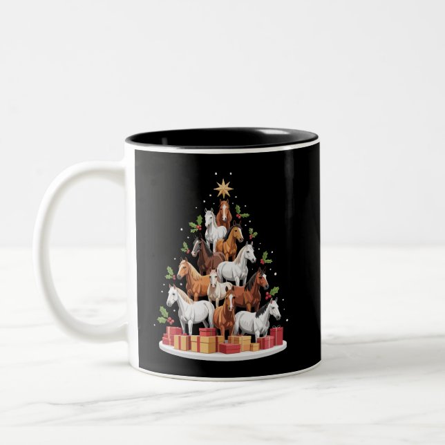Caneca De Café Em Dois Tons Árvore de Cavalos Presentes de Natal Cavalos (Esquerda)