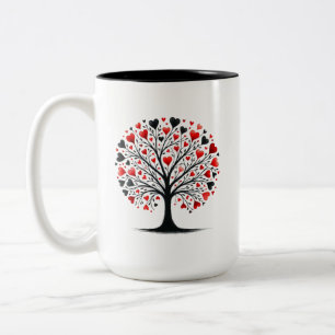 Caneca De Café Em Dois Tons Árvore de Coração Romântico Ilustração em Aquarela