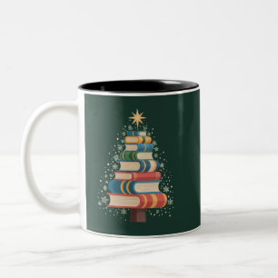 Caneca De Café Em Dois Tons Árvore de Livros de Professores de Natal Árvore Xm