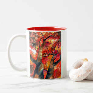 Caneca De Café Em Dois Tons Árvore de mapeamento japonês de aquarela