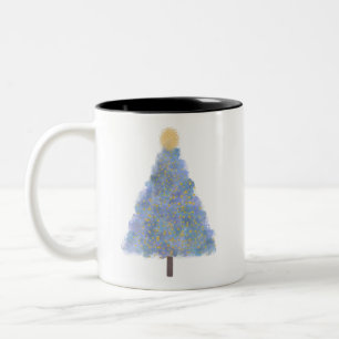 Caneca De Café Em Dois Tons Árvore de natal brilhante azul