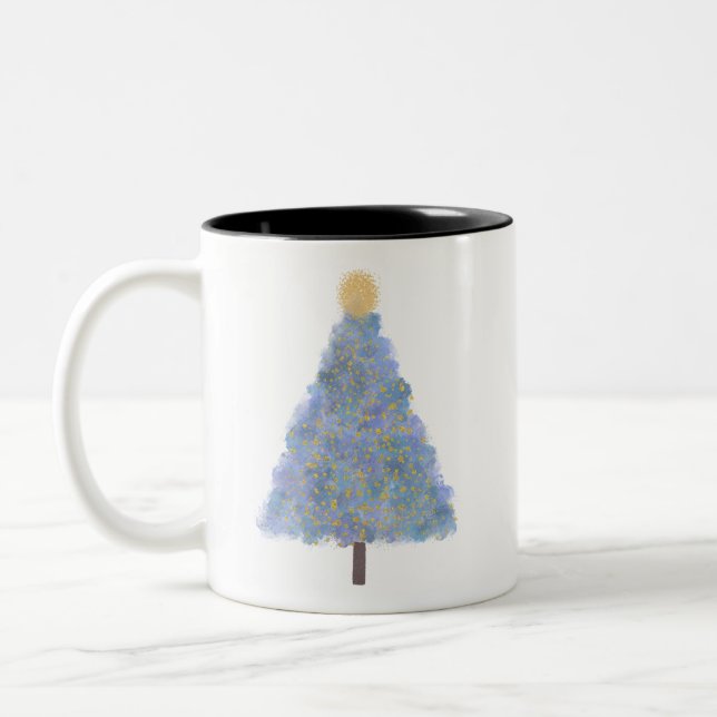 Caneca De Café Em Dois Tons Árvore de natal brilhante azul (Esquerda)