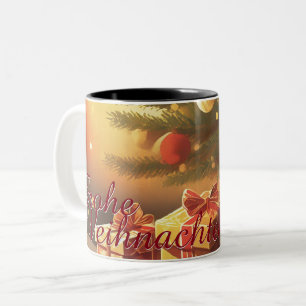 Caneca De Café Em Dois Tons Árvore de Natal com presentes dourados