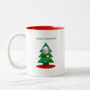 Caneca De Café Em Dois Tons Árvore De Natal Cortada Com Cachorro Vermelho Sup