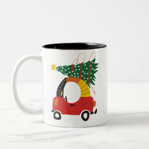 Caneca De Café Em Dois Tons Árvore de Natal das Meninas Caminhão de Natal Feio