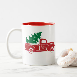Caneca De Café Em Dois Tons Árvore de Natal de Caminhão Vermelho Mug Dois To