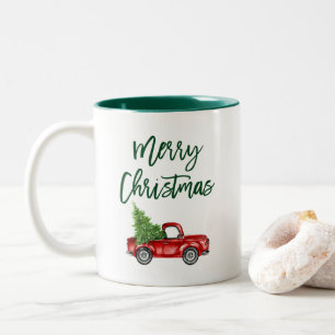 Caneca De Café Em Dois Tons Árvore de Natal de Caminhão Vintage com Script d