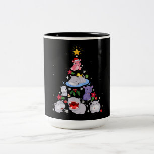 Caneca De Café Em Dois Tons Árvore de Natal de Hippo Engraçado   Xmas Hippop