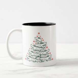 Caneca De Café Em Dois Tons Árvore de Natal de Jacaré, Crocodilo Engraçado, Fl