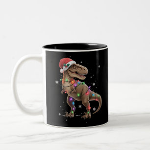Caneca De Café Em Dois Tons Árvore de Natal Dinossauro T-rex Natal Pet Dino Tr