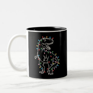 Caneca De Café Em Dois Tons Árvore de Natal Dinossauro T-rex Natal Pet Dino Tr