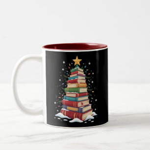 Caneca De Café Em Dois Tons Árvore de Natal do Livro Amante de Livros Professo