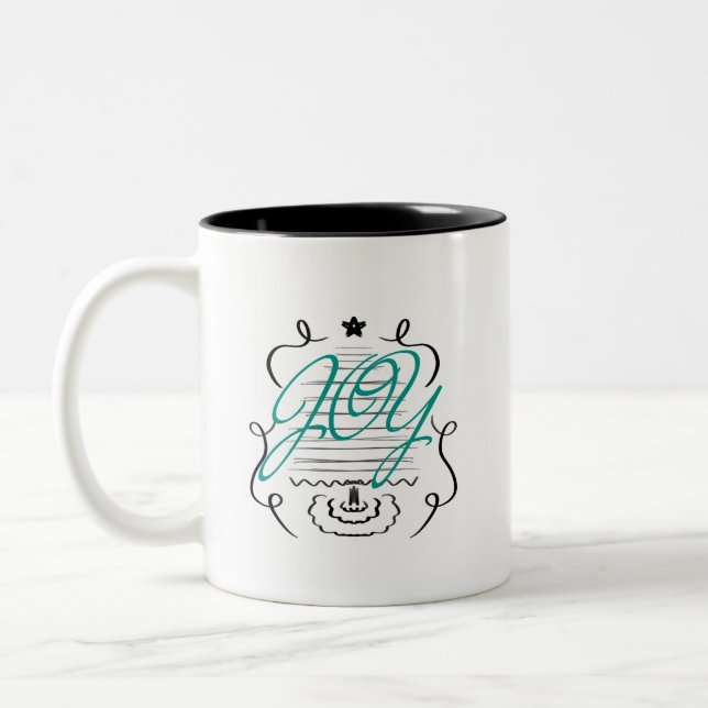 Caneca De Café Em Dois Tons Árvore de Natal Doodles Script Alegria Caprichosa (Esquerda)
