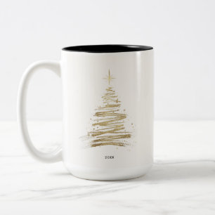 Caneca De Café Em Dois Tons Árvore de Natal Dourada Minimalista Natal