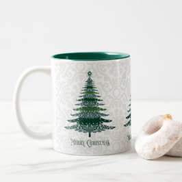 Caneca De Café Em Dois Tons Árvore de Natal Elegante - Branco Verde