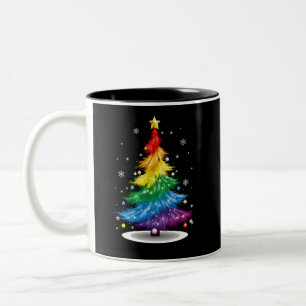 Caneca De Café Em Dois Tons Árvore de Natal Gay LGBT Orgulho Arco-íris Feliz N
