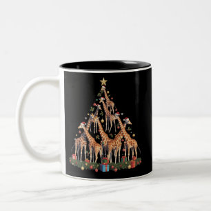 Caneca De Café Em Dois Tons Árvore de Natal Girafa Papai Noel Fazenda de Vida