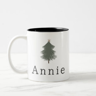 Caneca De Café Em Dois Tons Árvore de Natal Moderno Boho com Nome Coffee Mug