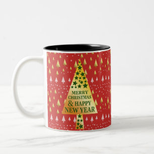 Caneca De Café Em Dois Tons Árvore de Natal ouro - Paisagem vermelha