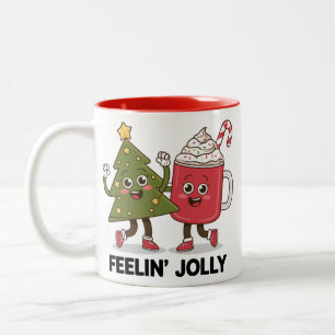 Caneca De Café Em Dois Tons Árvore de Natal Sentindo Alegria Amante de Café In