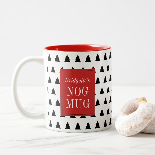 Caneca De Café Em Dois Tons Árvore de Natal Vermelha Preta, Personalizada (Com Donut)