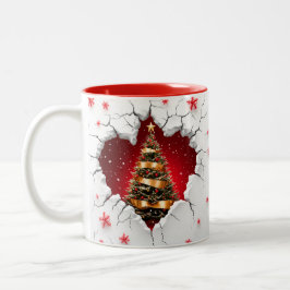 Caneca De Café Em Dois Tons Árvore de Natal, Vermelho e Dourado- Interior Pret