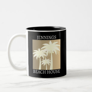 Caneca De Café Em Dois Tons Árvore de Palma Moderna Black Beige Beach House Na